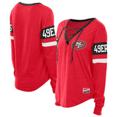San Francisco 49ers New Era Women's Throwback Lace-Up Long-Sleeve T-Shirt - Scarlet for sale