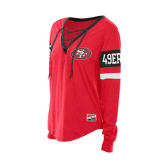 San Francisco 49ers New Era Women's Throwback Lace-Up Long-Sleeve T-Shirt - Scarlet for sale