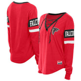 Atlanta Falcons New Era Women's Throwback Lace-Up Long-Sleeve T-Shirt - Red sale