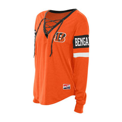 Cincinnati Bengals New Era Women's Throwback Lace-Up Long-Sleeve T-Shirt - Orange for sale