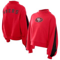 San Francisco 49ers New Era Women's Sport Night Mock Neck Balloon Sleeve Pullover Sweatshirt - Scarlet on sale