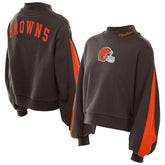 Cleveland Browns New Era Women's Sport Night Mock Neck Balloon Sleeve Pullover Sweatshirt - Brown outlet
