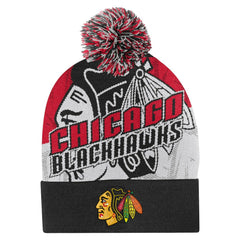 Chicago Blackhawks Outerstuff Youth New Edge Cuffed Knit Hat with Pom Red