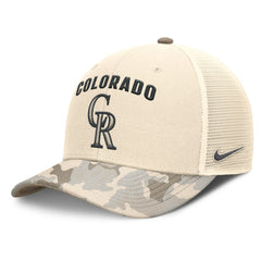 Colorado Rockies Camo Natural Pack Rise Adjustable Trucker Hat - Natural | Nike