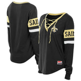 New Orleans Saints New Era Women's Plus Size Throwback Lace-Up Long Sleeve T-Shirt - Black for sale