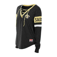 New Orleans Saints New Era Women's Plus Size Throwback Lace-Up Long Sleeve T-Shirt - Black for sale