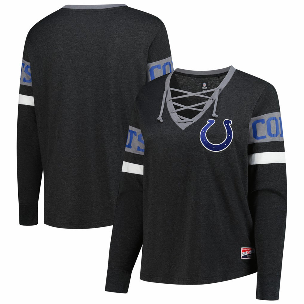Indianapolis Colts New Era Women's Plus Size Throwback Lace-Up Long Sleeve T-Shirt - Black discount