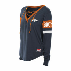 Denver Broncos New Era Women's Plus Size Throwback Lace-Up Long Sleeve T-Shirt - Navy discount