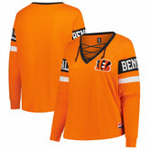 Cincinnati Bengals New Era Women's Plus Size Throwback Lace-Up Long Sleeve T-Shirt - Orange discount