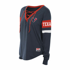 Houston Texans New Era Women's Plus Size Throwback Lace-Up Long Sleeve T-Shirt - Navy on sale