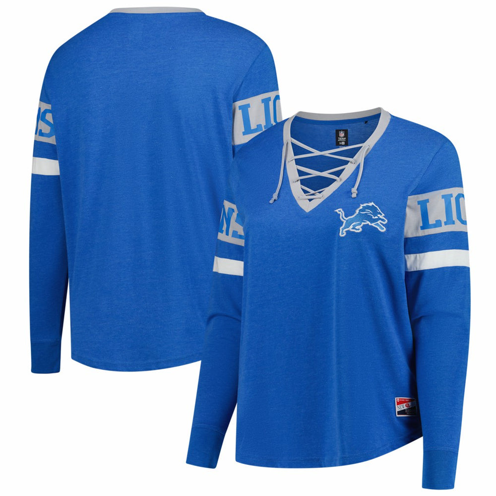 Detroit Lions New Era Women's Plus Size Throwback Lace-Up Long Sleeve T-Shirt - Blue sale
