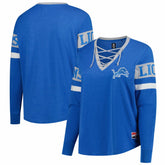 Detroit Lions New Era Women's Plus Size Throwback Lace-Up Long Sleeve T-Shirt - Blue sale