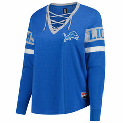 Detroit Lions New Era Women's Plus Size Throwback Lace-Up Long Sleeve T-Shirt - Blue sale