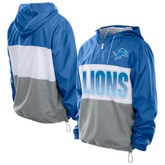 Detroit Lions New Era Ripstop Quarter-Zip Hooded Windbreaker - Blue outlet