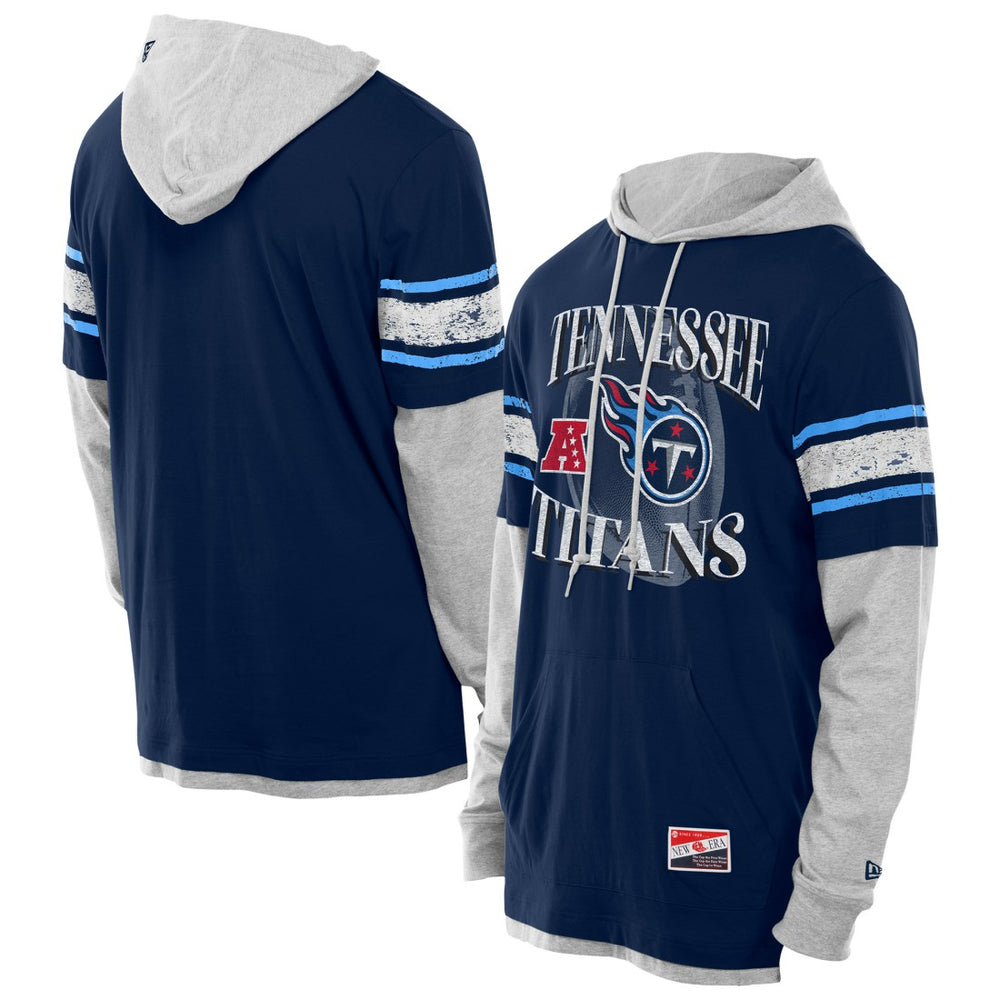 Tennessee Titans New Era Twofer Layered Long Sleeve Hoodie T-Shirt - Navy on sale