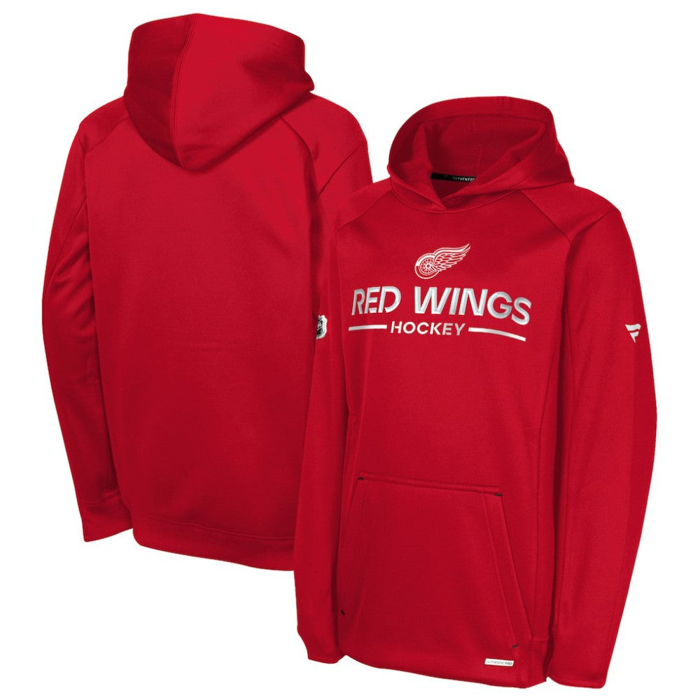 Detroit Red Wings Fanatics Youth Authentic Pro Rink Raglan Hoodie Red