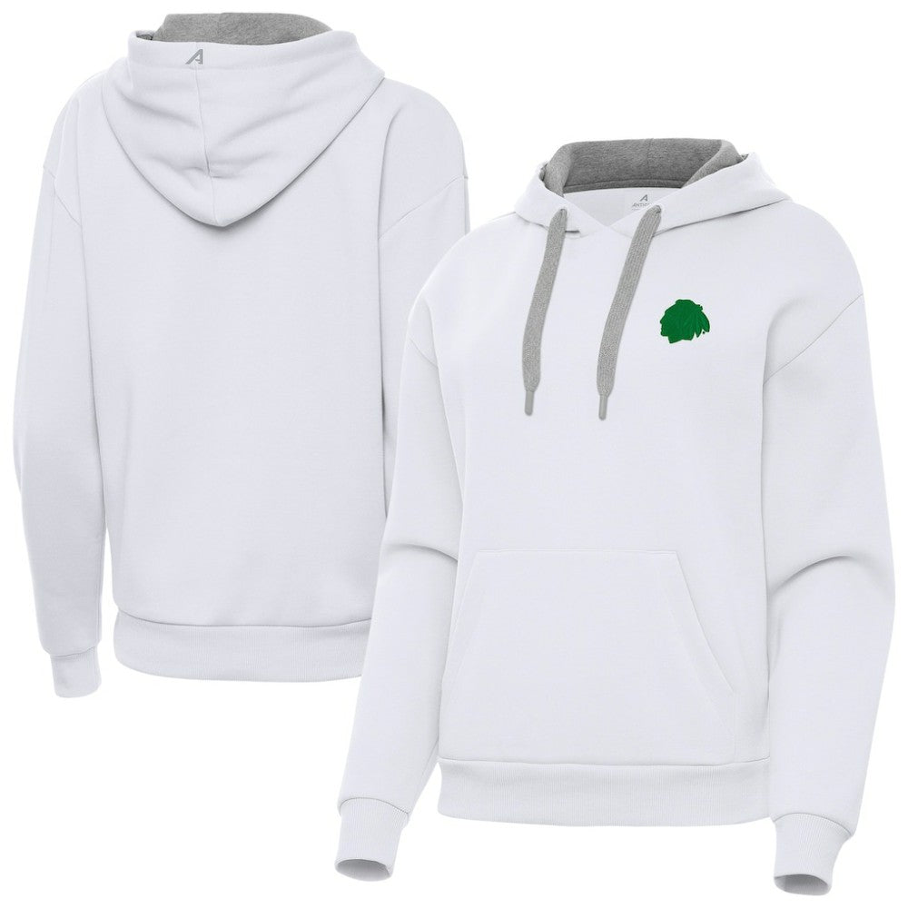 Chicago Blackhawks Antigua Women's St. Patrick's Day Victory Pullover Hoodie White