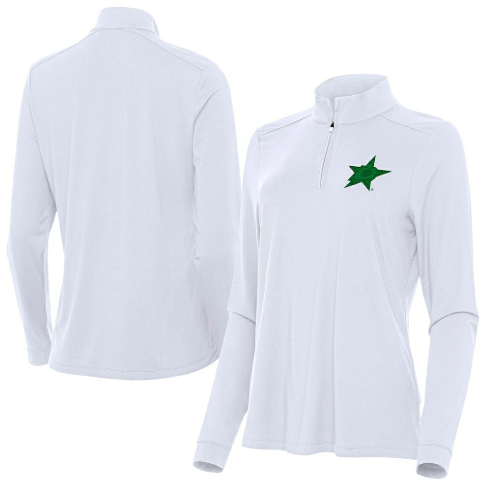 Dallas Stars Antigua Women's St. Patrick's Day Intent Quarter-Zip Performance Pullover White