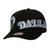 Dallas Mavericks Busted Logo Wordmark Wrap Around Pro Pinch Adjustable Hat sale - Black | Mitchell & Ness on sale