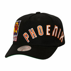 Phoenix Suns Busted Logo Wordmark Wrap-Around Pro Pinch Adjustable Hat - Black | Mitchell & Ness shop