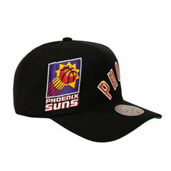 Phoenix Suns Busted Logo Wordmark Wrap-Around Pro Pinch Adjustable Hat - Black | Mitchell & Ness shop