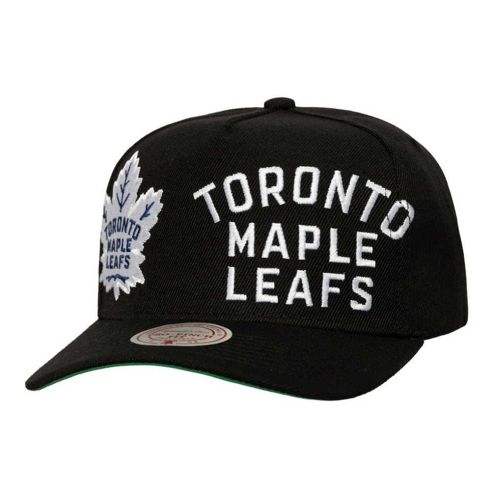 Toronto Maple Leafs Mitchell & Ness Busted Logo Wordmark Wrap-Around Pro Pinch Adjustable Hat Black