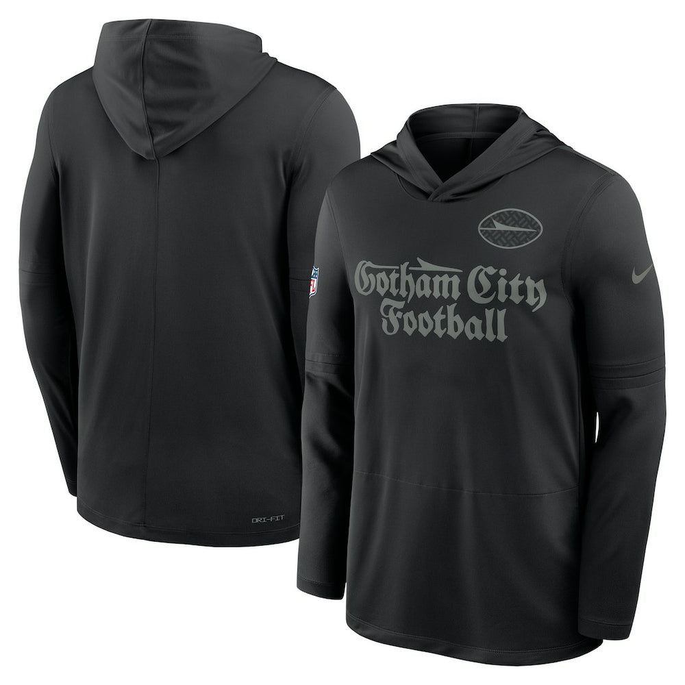 New York Jets 2025 Rivalries Collection Sideline Dri-FIT Long Sleeve Hoodie T-Shirt - Black | Nike on sale