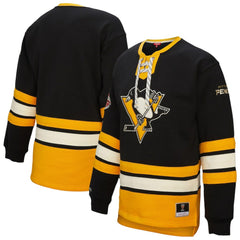 Pittsburgh Penguins Mitchell & Ness Women's Heritage Lace-Up Pullover Sweatshirt Black