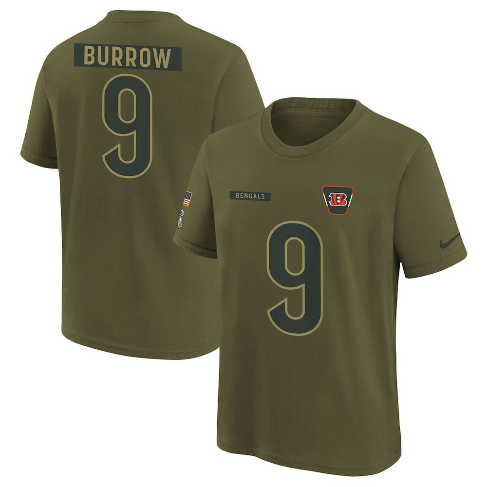 Joe Burrow Cincinnati Bengals Youth 2025 Salute to Service Name & Number T-Shirt - Olive | Nike online