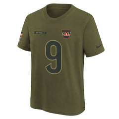Joe Burrow Cincinnati Bengals Youth 2025 Salute to Service Name & Number T-Shirt - Olive | Nike online