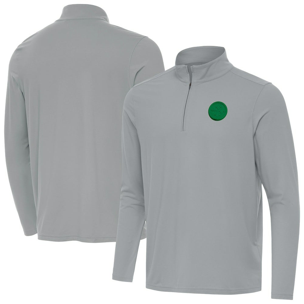 Pittsburgh Steelers Antigua St Patrick Day Intent Quarter-Zip Pullover Top - Gray for sale