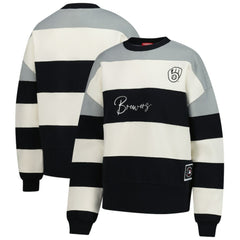 Milwaukee Brewers Women's Cooperstown Collection Blocked Fleece Pullover Sweatshirt- Gray/Black | Mitchell & Ness