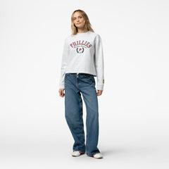 Philadelphia Phillies Women's Cropped Toggle Pullover Sweatshirt - Heather Gray | Mitchell & Ness