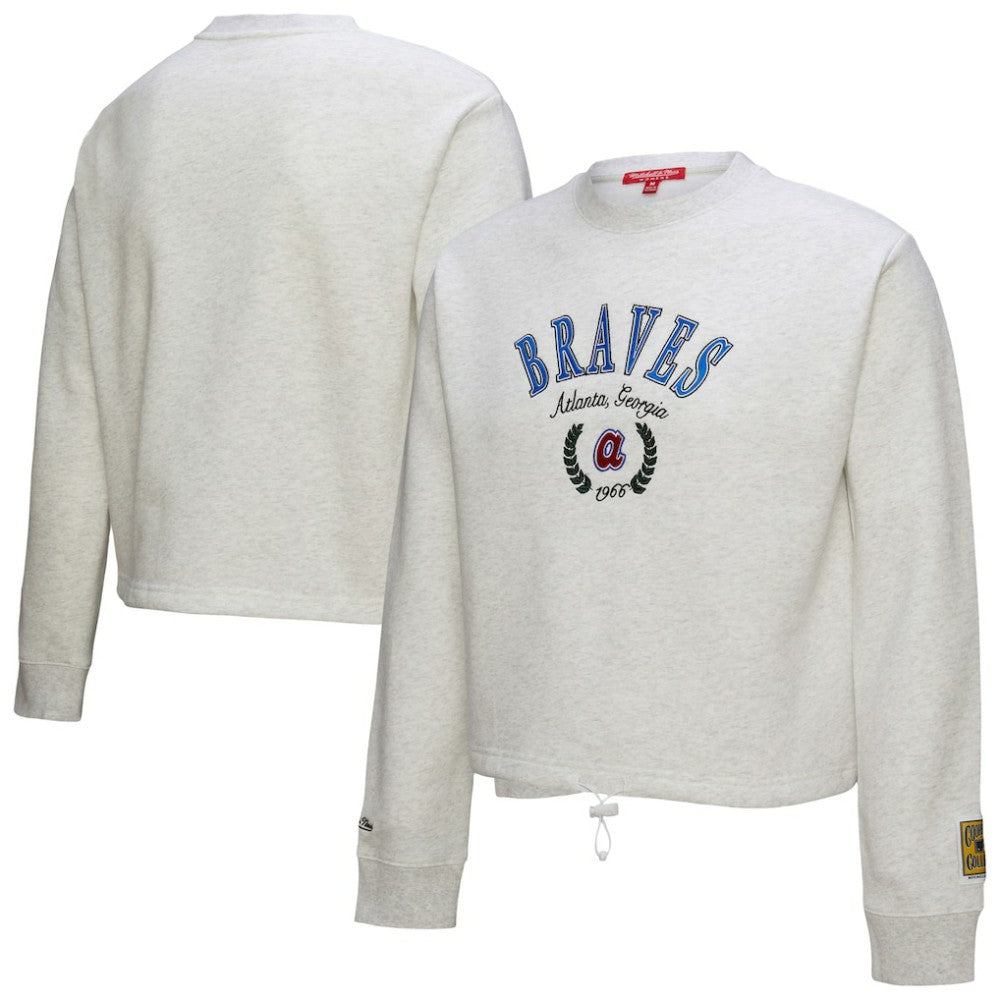 Atlanta Braves Women's Cropped Toggle Pullover Sweatshirt - Heather Gray | Mitchell & Ness