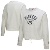 New York Yankees Women's Cropped Toggle Pullover Sweatshirt - Heather Gray | Mitchell & Ness