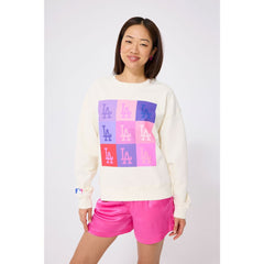 Los Angeles Dodgers Terez Women's Technicolor Oversized Pullover Sweatshirt - Cream