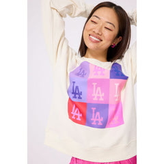 Los Angeles Dodgers Terez Women's Technicolor Oversized Pullover Sweatshirt - Cream