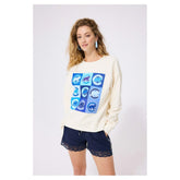 Chicago Cubs Terez Women's Technicolor Oversized Pullover Sweatshirt - Cream