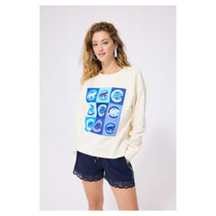 Chicago Cubs Terez Women's Technicolor Oversized Pullover Sweatshirt - Cream