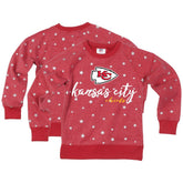 Kansas City Chiefs Wes & Willy Girls Youth Shimmer Star Reverse Fleece Pullover Sweatshirt - Red on sale