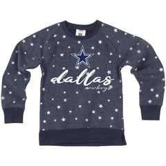 Dallas Cowboys Wes & Willy Girls Youth Shimmer Star Reverse Fleece Pullover Sweatshirt - Navy discount