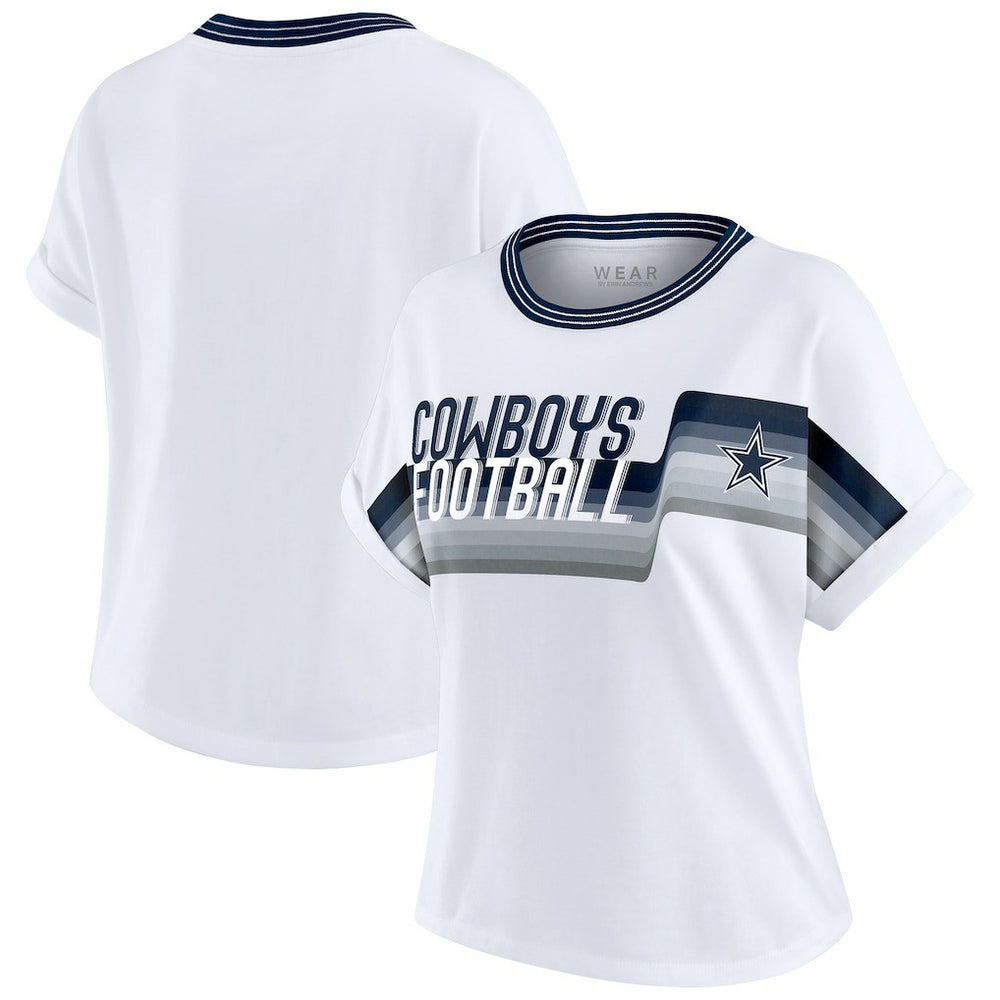 Dallas Cowboys WEAR by Erin Andrews Women's Cropped Center Stripe Dolman T-Shirt - White discount
