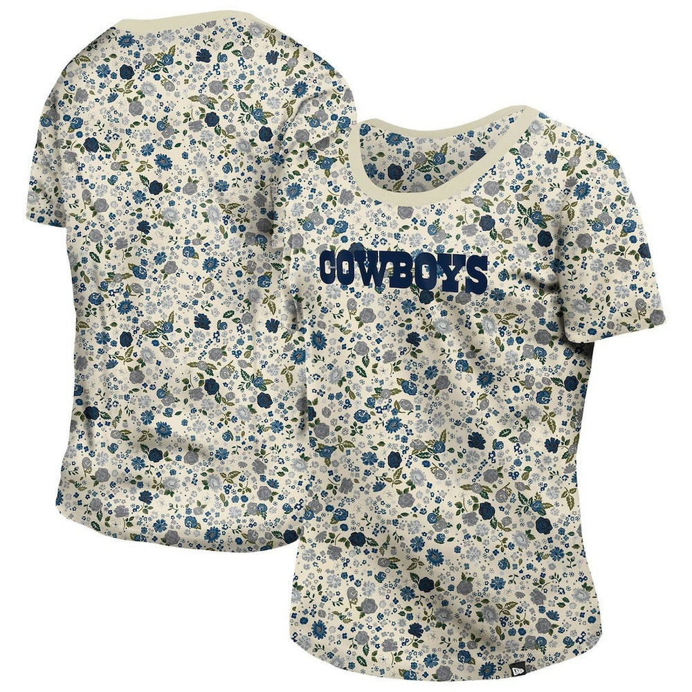 Dallas Cowboys New Era Women's Glam Game Floral Scoop Neck T-Shirt - Cream outlet
