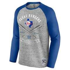 Texas Rangers Darius Rucker Collection Raw Edge Raglan Long Sleeve Baseball T-Shirt - Heather Gray