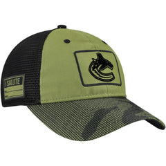 Vancouver Canucks Fanatics Military Appreciation Trucker Adjustable Hat Olive