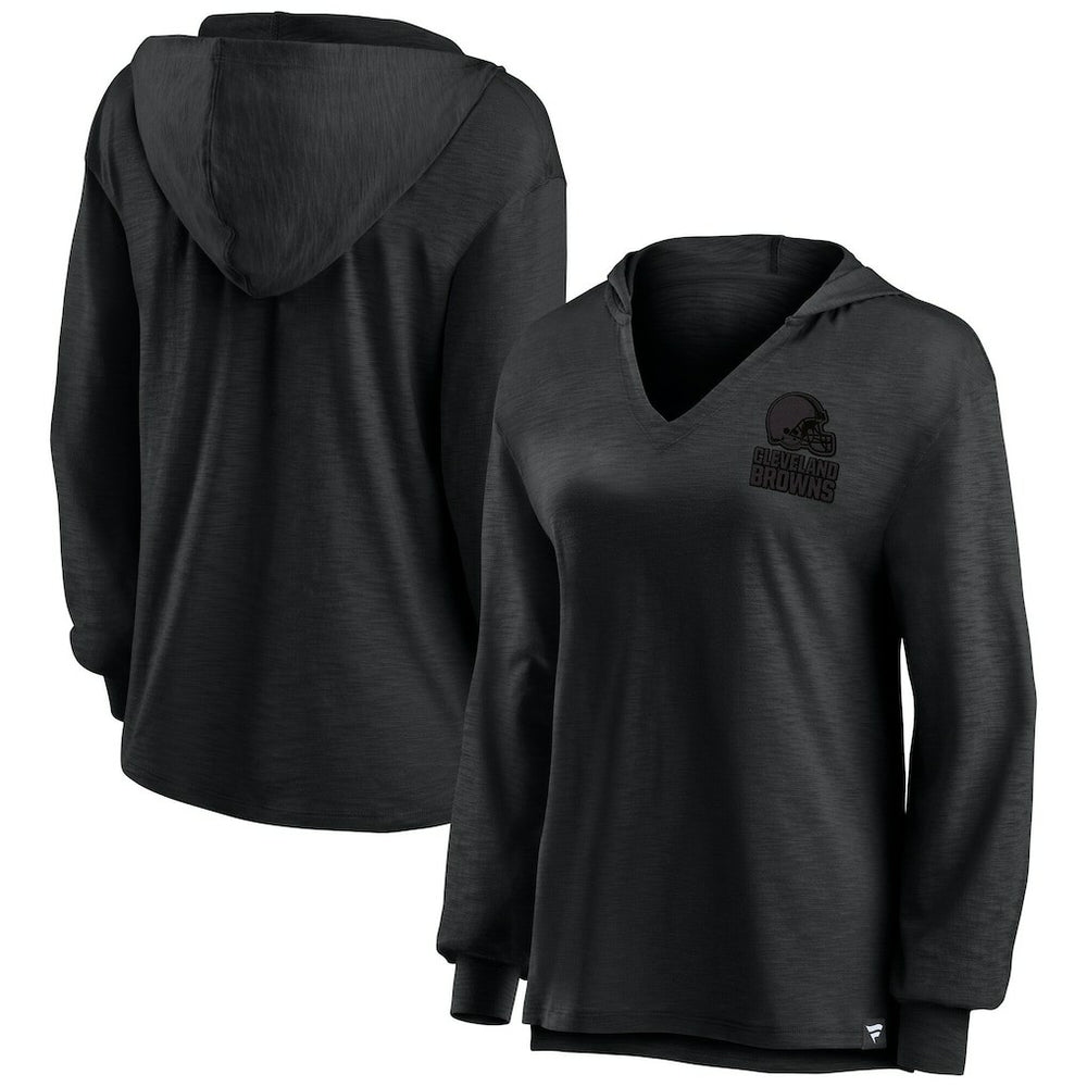 Cleveland Browns Women's Blackout Slub Hoodie V-Neck Long Sleeve T-Shirt discount