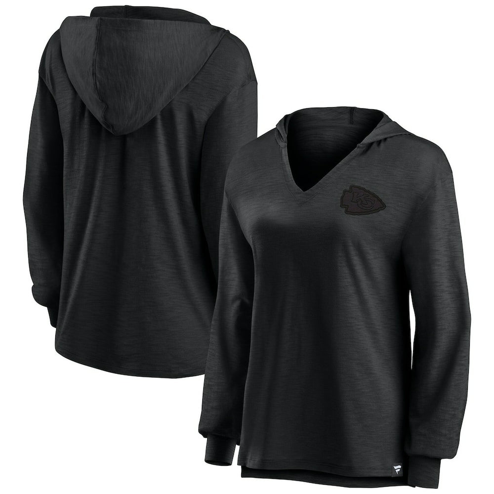 Kansas City Chiefs Women's Blackout Slub Hoodie V-Neck Long Sleeve T-Shirt sale