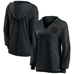Pittsburgh Steelers Women's Blackout Slub Hoodie V-Neck Long Sleeve T-Shirt sale
