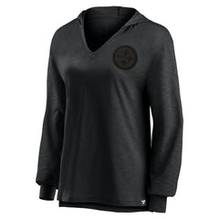 Pittsburgh Steelers Women's Blackout Slub Hoodie V-Neck Long Sleeve T-Shirt sale