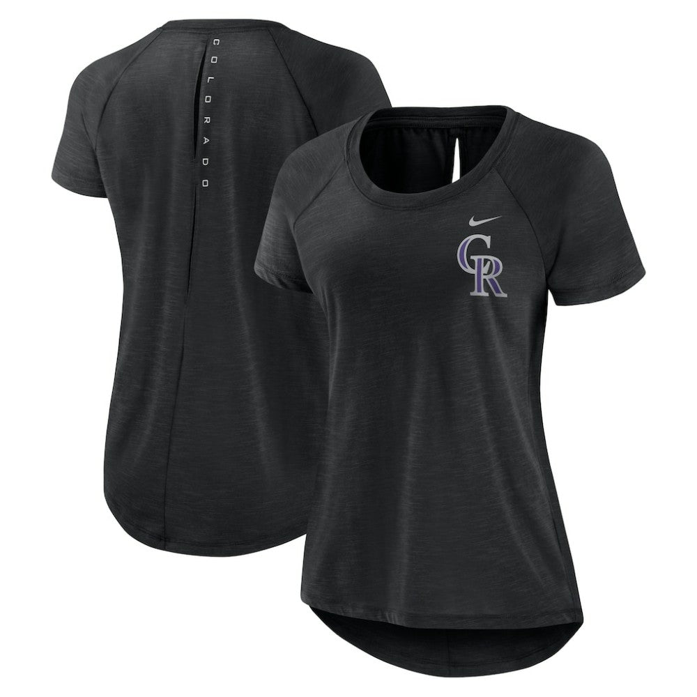 Colorado Rockies Women's Summer Breeze Raglan Fashion T-Shirt - Heather Black | Nike